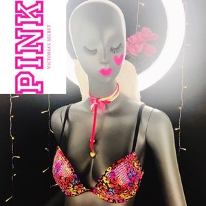 🦄 PINK VS Rainbow Sequin Bra 34A